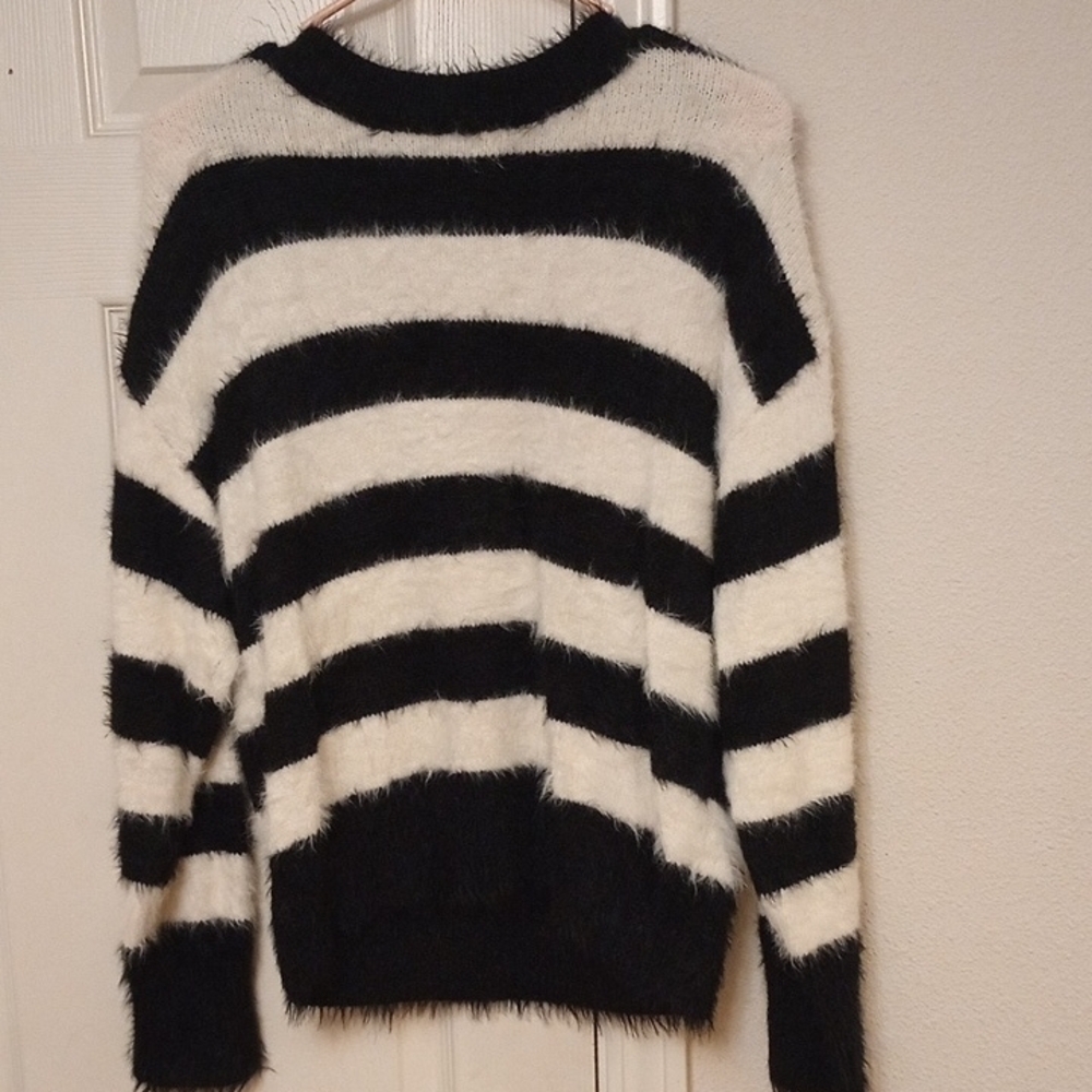 a new day Black and White Striped Crew Neck Sweater